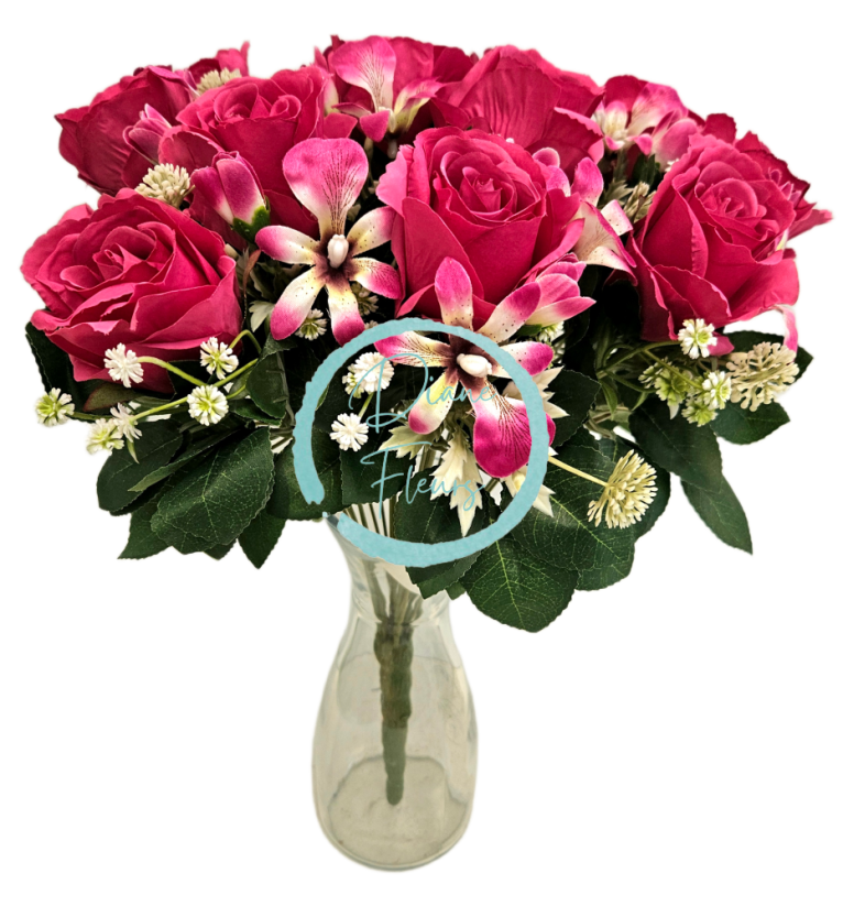 Buchet artificial mare cu trandafiri 46cm rosu