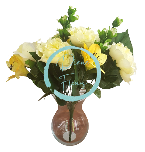 Peonia Pivonka & Alstroméria kytica krémová & žltá 38cm umelá