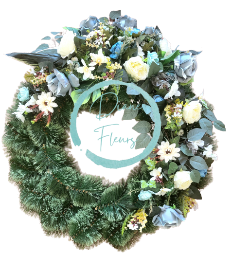 Künstliche Trauerkranz Exklusiv Rosen, Pfingstrosen, Kamelien, Gerberen, Monstera und Zubehör 80cm x 90cm