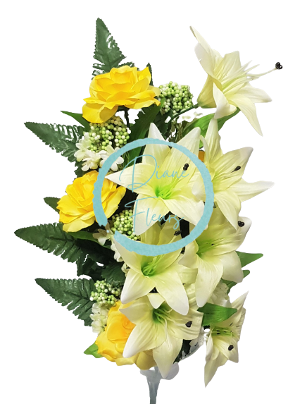 Exclusive Künstliche Rosen & Lilien strauß 57cm Creme & Gelb