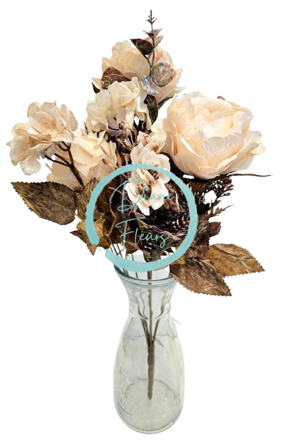 Růže & Hortenzie kytice 48cm umělá béžová