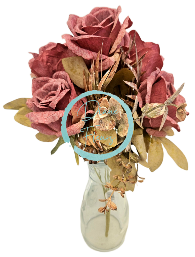 Изкуствен букет от рози и аксесоари 46 см старо розово