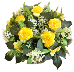 Artificial Pine Wreath Roses, Violets and Accessories 42cm