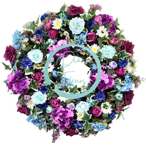 Luxurious artificial pine wreath Exclusive decorated with Roses, Hydrangeas, Peonies and accessories 90cm