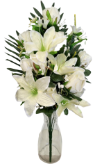 Buchet de Trandafiri și Crini x18 crem 62cm flori artificiale