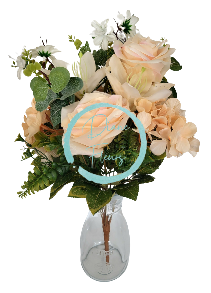 Buket ruža i hortenzija i ljiljana svijetloružičasta 47cm umjetna