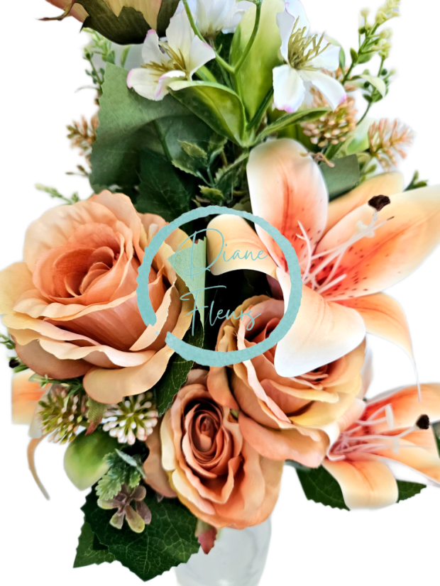 Exclusive artificial bouquet Roses, Lilies and accessories x13 54cm x 30cm Orange