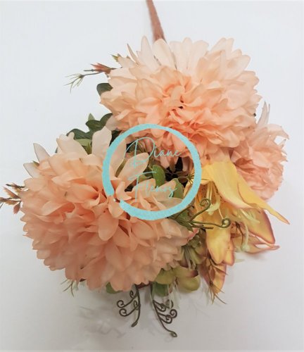 Kytica Chryzantéma & Ľalia "12" 50cm ružová umelá