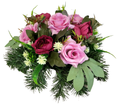 Smútočný aranžmán betonka umelé peonie pivonie, ruže a doplnky Ø 30cm x 18cm