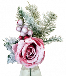Christmas artificial Rose on stem 34cm snowy red