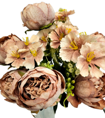 Esclusivo Mazzo di peonie 50 cm artificiali marrone