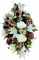 Krásný smútočný umelý veniec ruže, ľalie a doplnky 70cm x 40cm x 25cm