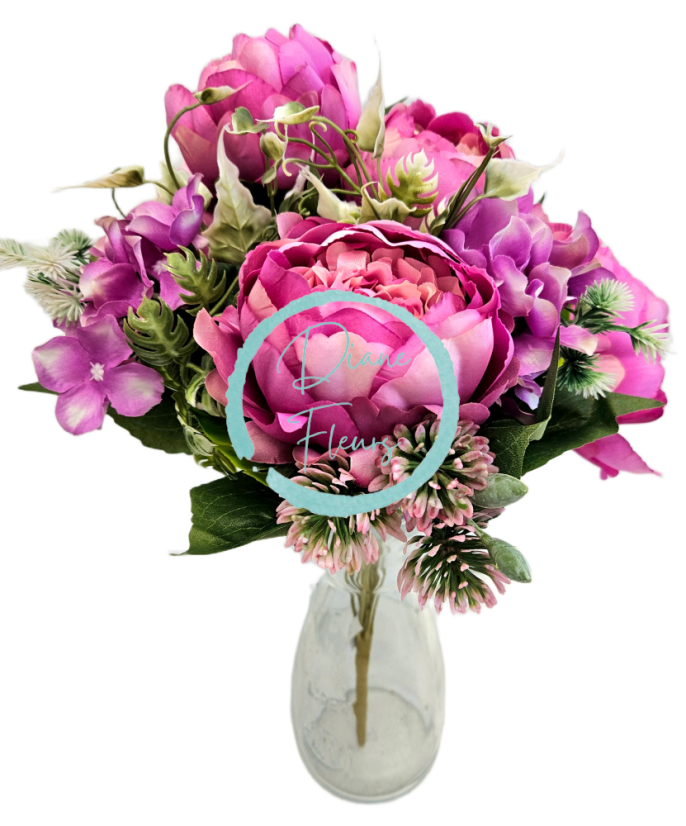 Künstliche Pfingstrosen & Hortensie strauß 46cm Rosa