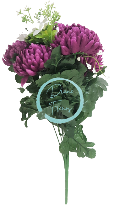 Chryzantémy kytica s prízdobami x12 50cm fialová umelá