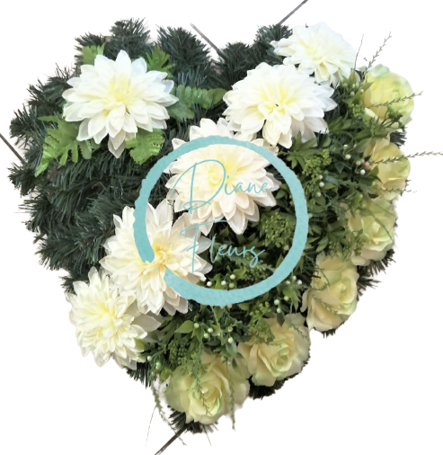 Umělý smuteční věnec "Srdce" Dahlie & Růže & doplňky 55cm x 55cm AS203