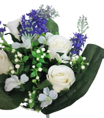 Růže & Levandule kytice x13 34cm modrá, bílá umělá
