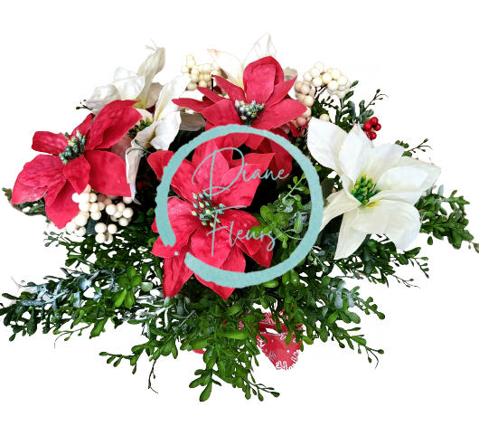 Umelá Poinsettia vianočná hviezda v kvetináči 45cm x 30cm červená, biela