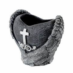 Dekoračný kameninový črepník srdce s anjelskými krídlami 17cm x 11cm x 15cm