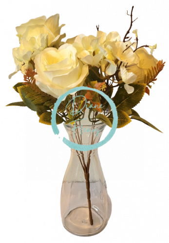 Buket ruža i hortenzija x7 44cm kremasti umjetni