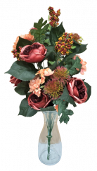 Luxusná umelá kytica pivonky, hortenzie, bodliak a doplnky x18 65cm