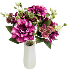 Krásna umelá kytica Dahlia a doplnky 38cm fialová