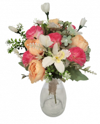 Artificial Exclusive Garden Hand Tied Bouquet Carnations, Peonies and Accessories 31cm