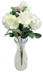 Buchet de trandafiri & hortensii x10 46cm flori artificiale crem