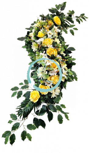 Coroana cu trandafiri artificiali, gerbere, clematis și accesorii 150cm x 50cm