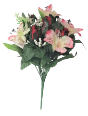 Bukiet Alstromeria i Róża x13 fioletowy, różowy, czerwony 33cm sztuczny