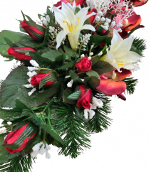 Sympathy arrangement made of artificial Orchids, Lilies and Accessories 60cm x 28cm x 20cm