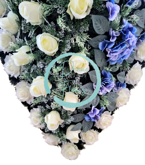 Smútočný veniec "Slza" umelé ruže a hortenzie 100cm x 65cm