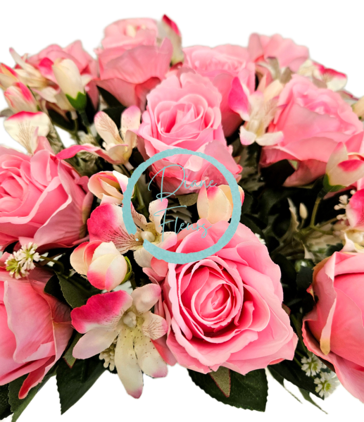 Umelá veľká kytica ruží 46cm ružová