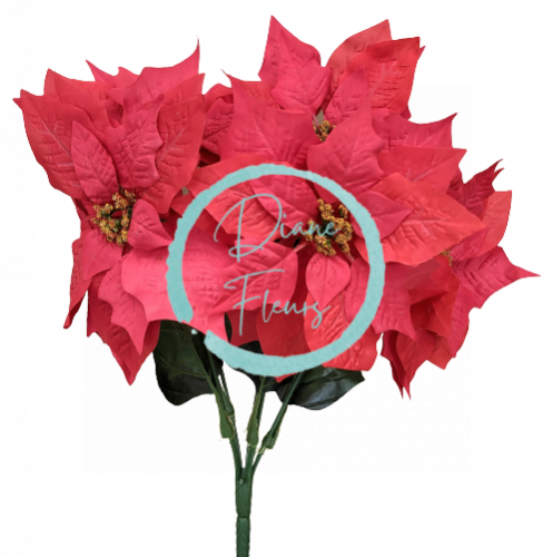Poinsettia Vianočná ruža kytica x5 50cm červená umelá