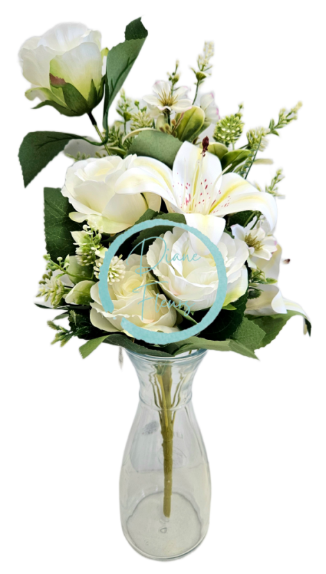 Exclusive artificial bouquet Roses, Lilies and accessories x13 54cm x 30cm Cream