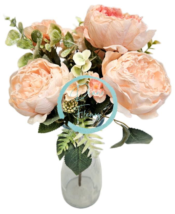 Изкуствен букет от божури, хортензии и аксесоари 42 см salmon