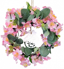 Prútený veniec čerešňové kvety a doplnky Ø 23cm