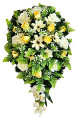 Smuteční věnec "Slza" Clematis, Růže, Rumora a doplňky 95cm x 55cm AS818
