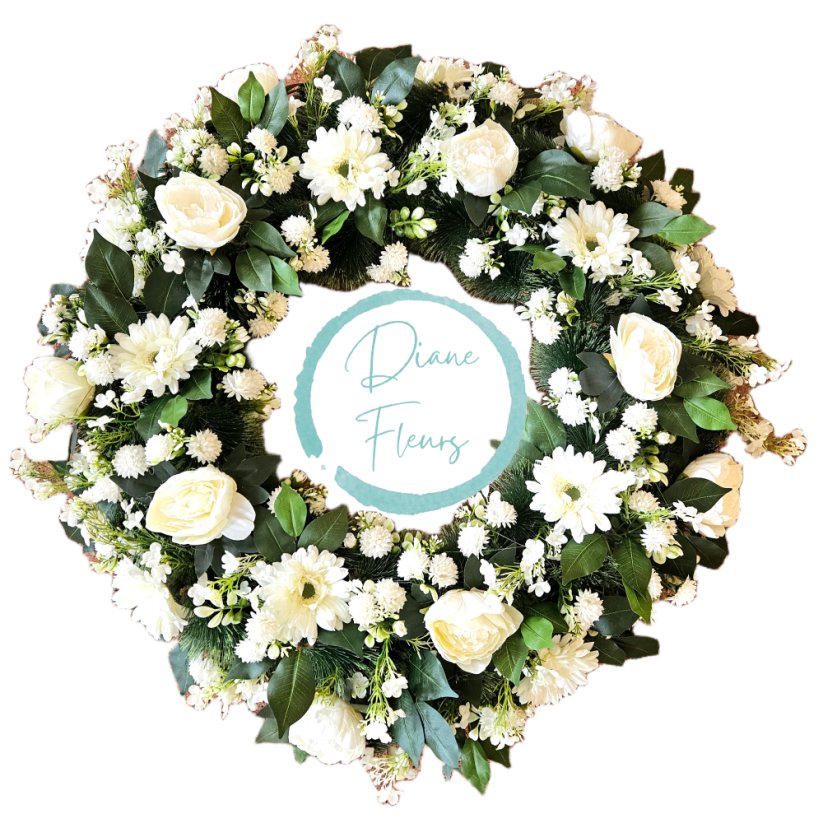 Luxusný smútočný veniec borovicový exclusive peonie pivonky, gerbery a doplnky Ø 90cm