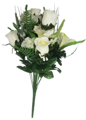 Künstliche Rosen & Alstroemeria & Nelke Strauß x18 Weiß 50cm