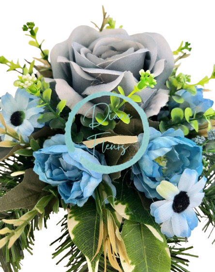 Sympathy arrangement made of artificial Peonies, Roses and Accessories Ø 30cm x 18cm