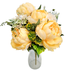 Artificial Peonies & Hydrangea Bouquet 46cm Yellow