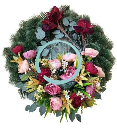 Smútočný veniec borovicový Exclusive Peonie Pivonky & Ľalie & Doplnky Ø 95cm