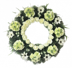 Pogrebni vijenac bor O 80cm Hortenzija i ruže & Dalije i dodaci zelena i krem ??umjetna