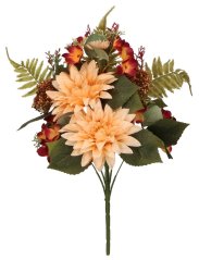 Umelá kytica dahlie a doplnky 50cm broskyňová, vínová