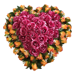 Piękny wieniec pogrzebowy "Serce" wykonany ze sztucznych róż o wymiarach 80cm x 80cm