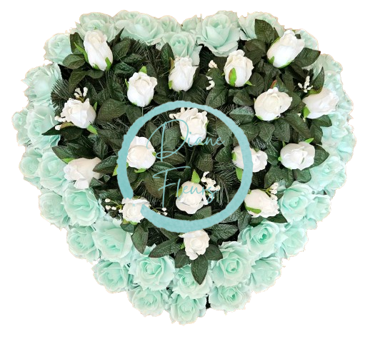Temetési koszorú "szív" rózsák 65cm x 65cm világoskék, fehér