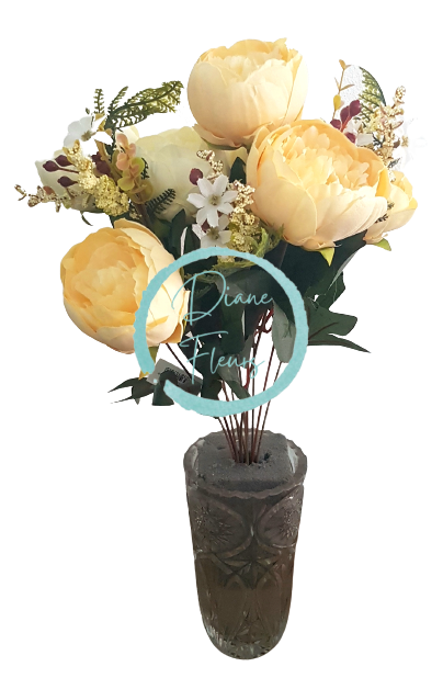 Exclusive Pivoňky Peonie kytice x11 50cm krémová & žlutá umělá