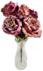 Umělá kytice růže, hortenzie a doplňky 44cm fialová