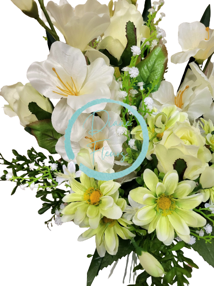 Viazaná kytica Exclusive ruže, gladioly, margarétky a doplnky 68cm umelá