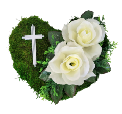 Dekoracyjny wieniec z mchu pogrzebowego "Serce" róże i akcesoria 22cm x 22cm